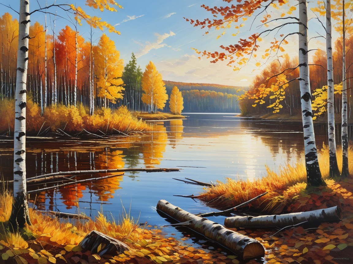 Autumn Landscape with Calm Lake and Vibrant Foliage