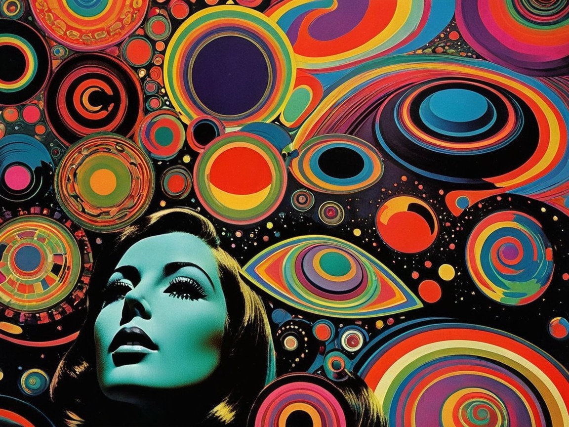 Psychedelic Artwork of Woman's Profile with Cosmic Background