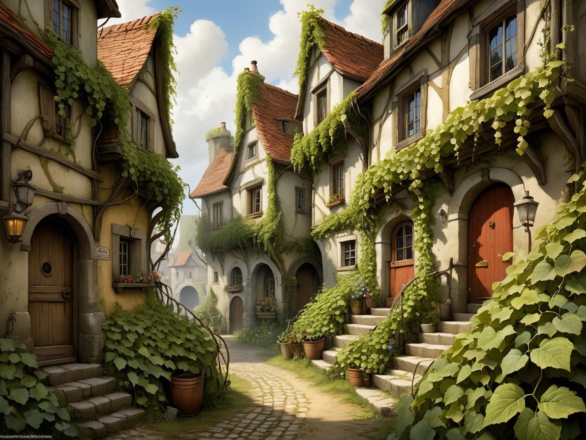Charming Cobblestone Path in a Quaint Village