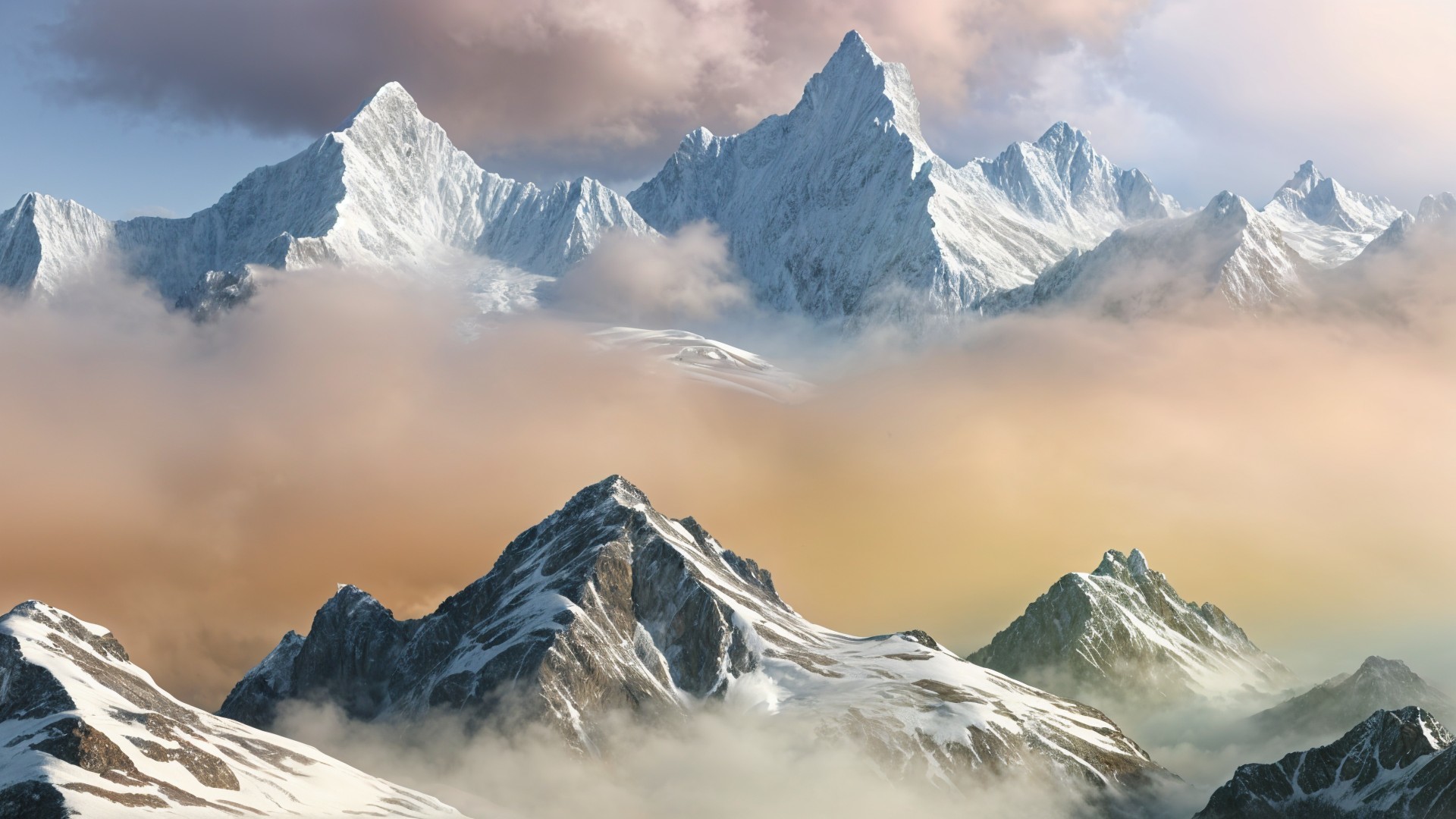 Mountain Landscape with Dramatic Pastel Sky