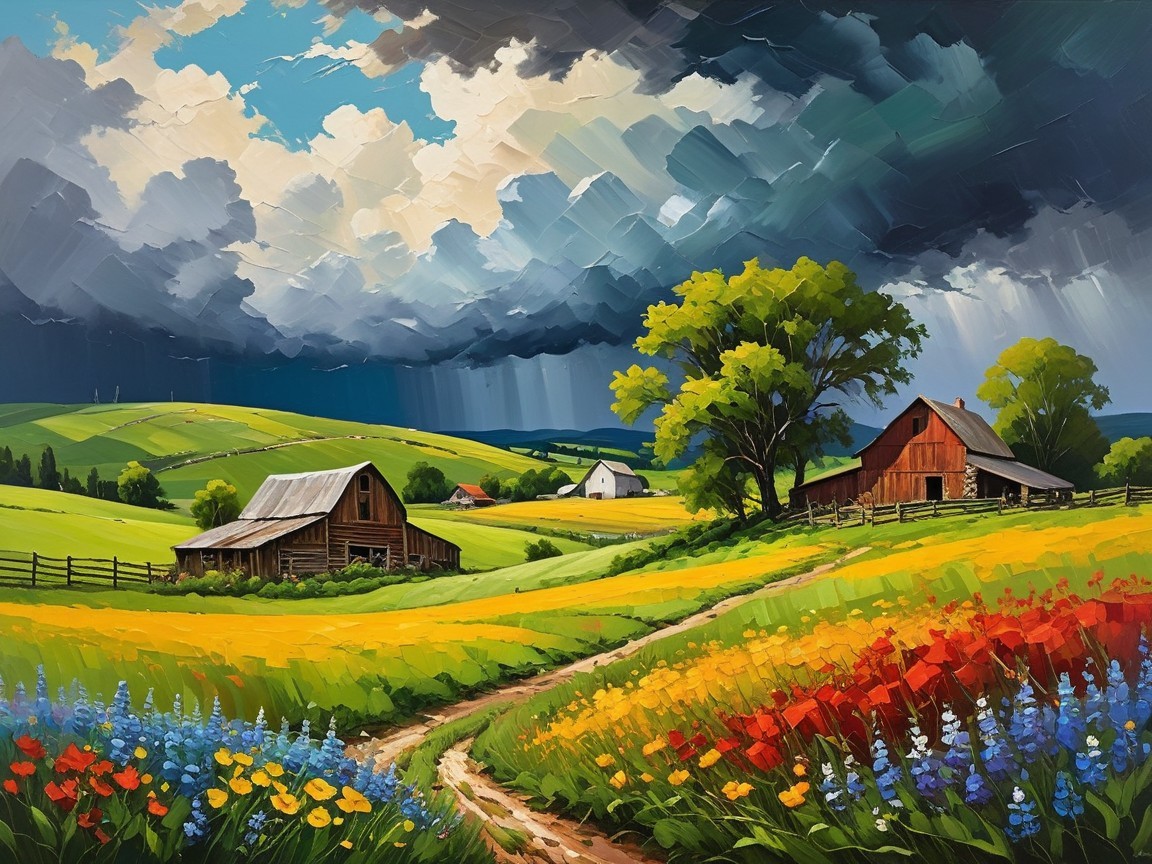 Vibrant Landscape with Rolling Hills and Wildflowers