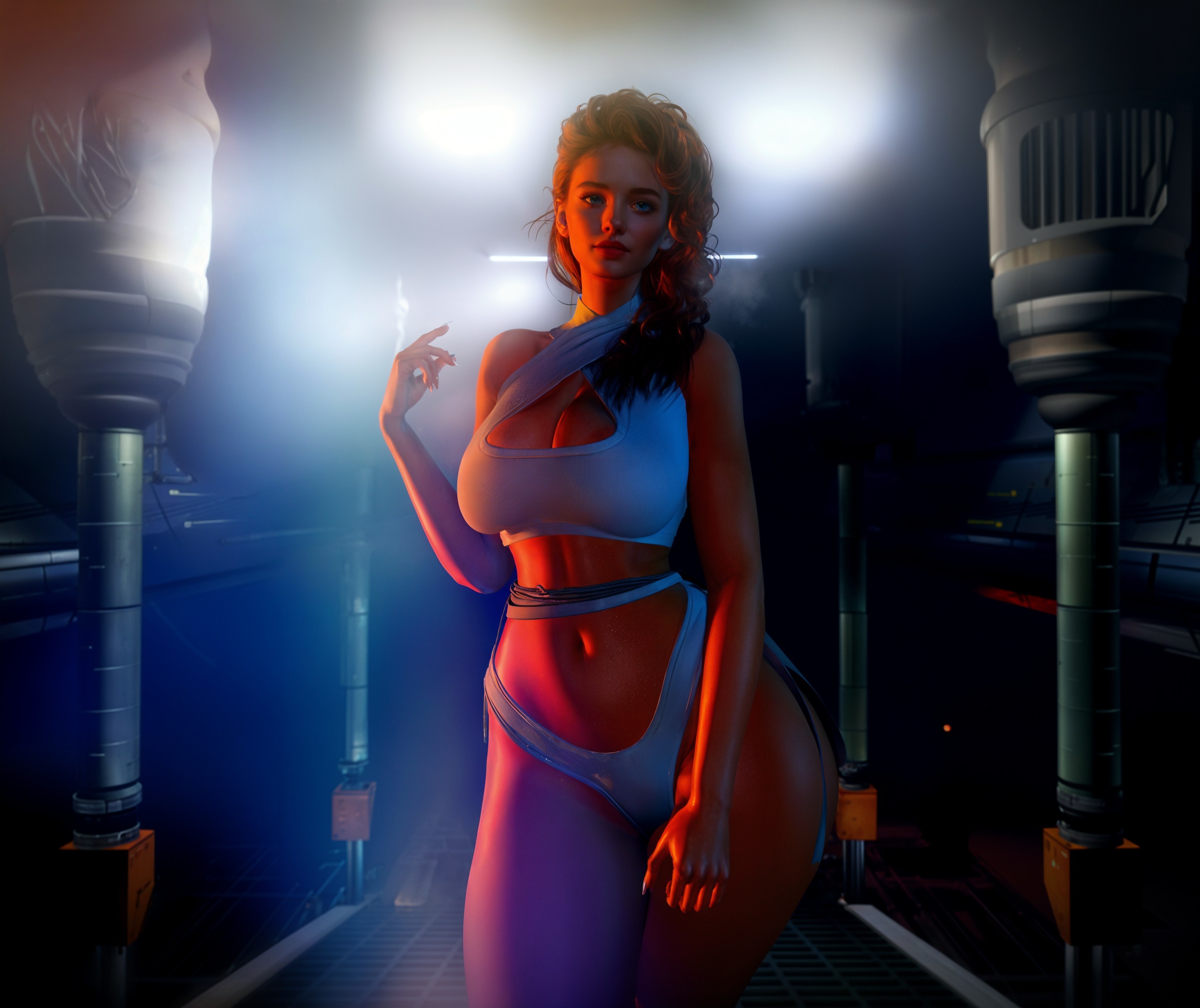 Stylized Female Figure in Futuristic Sci-Fi Setting