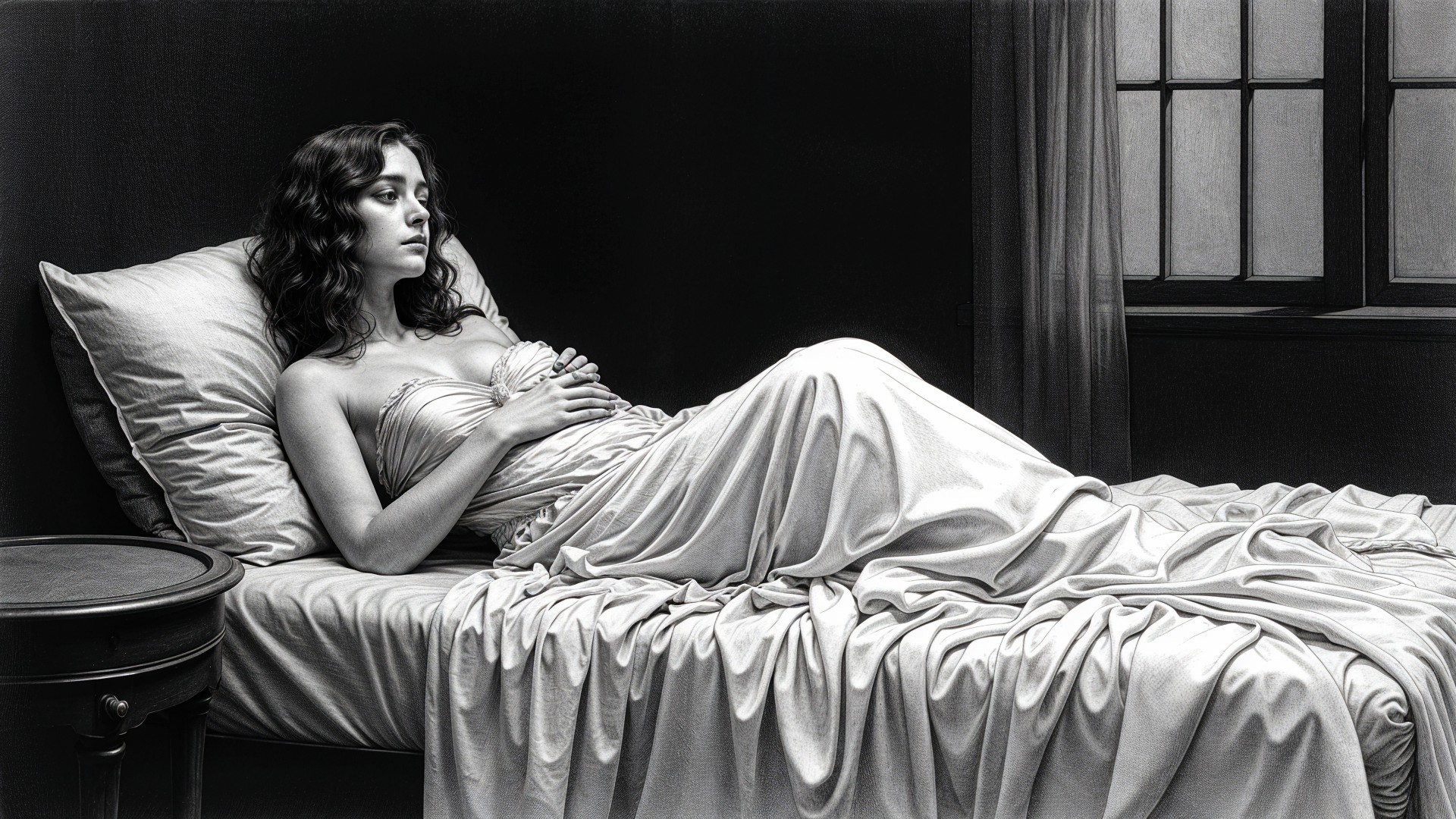 Woman Reclining on Bed in Soft Natural Light