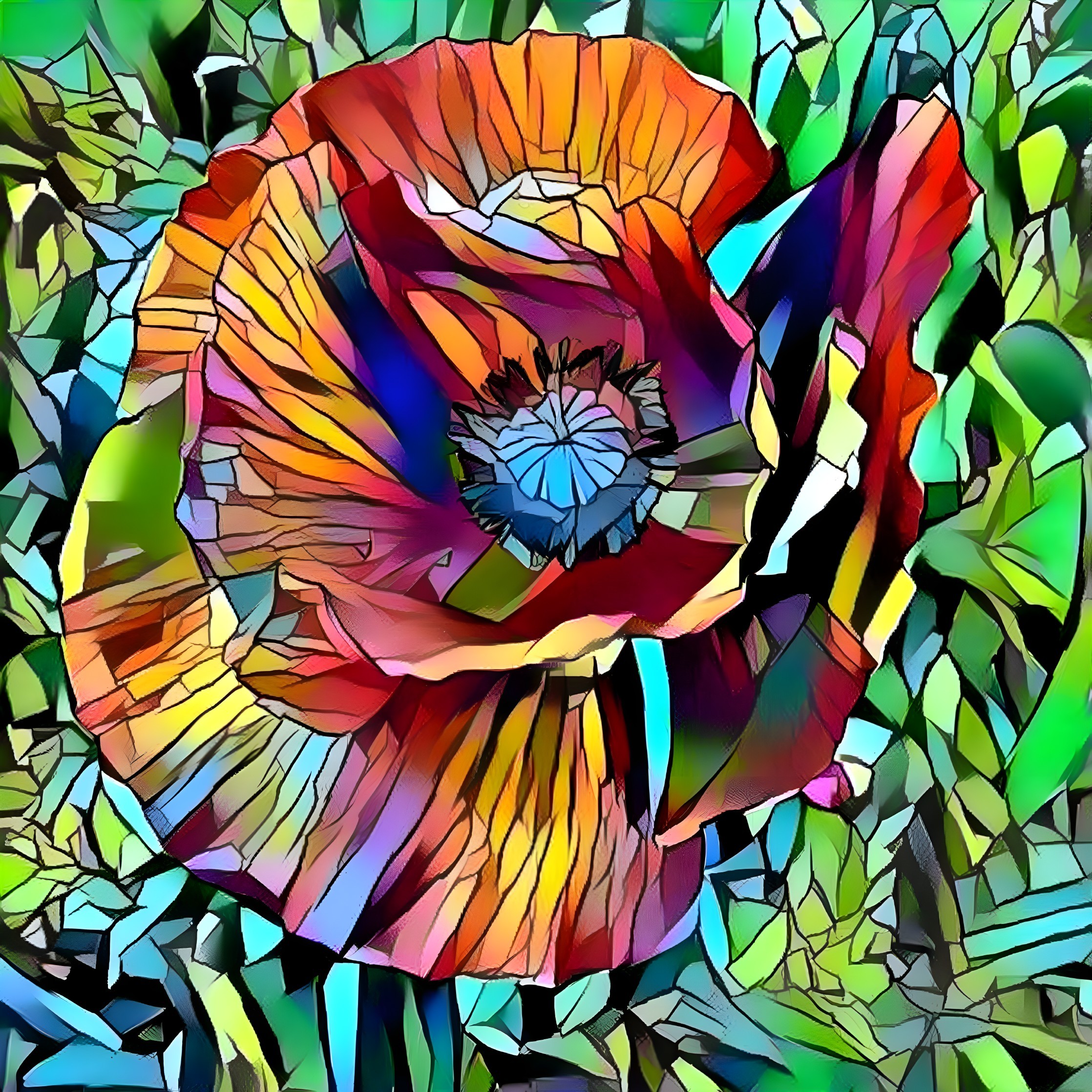 Vibrant Abstract Flower Representation with Mosaic Colors
