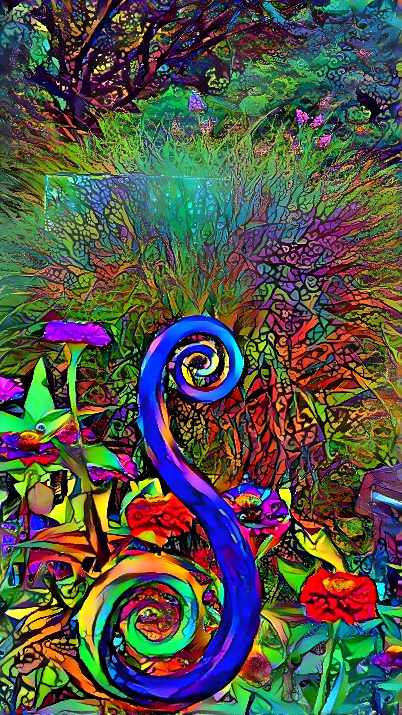 Vibrant Abstract Garden Scene with Bold Colors