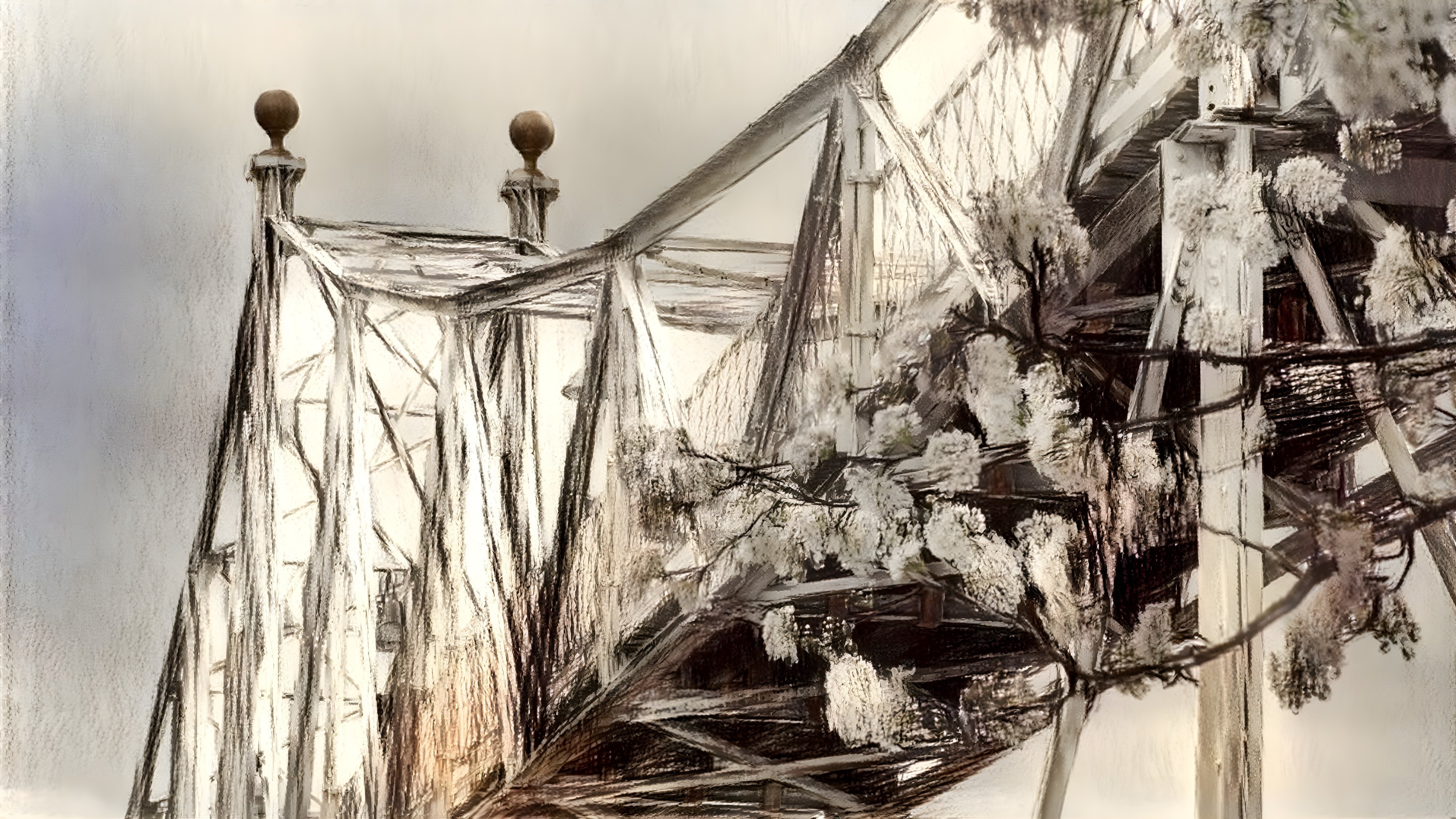 Intricate Bridge Design with Blossoms and Soft Colors