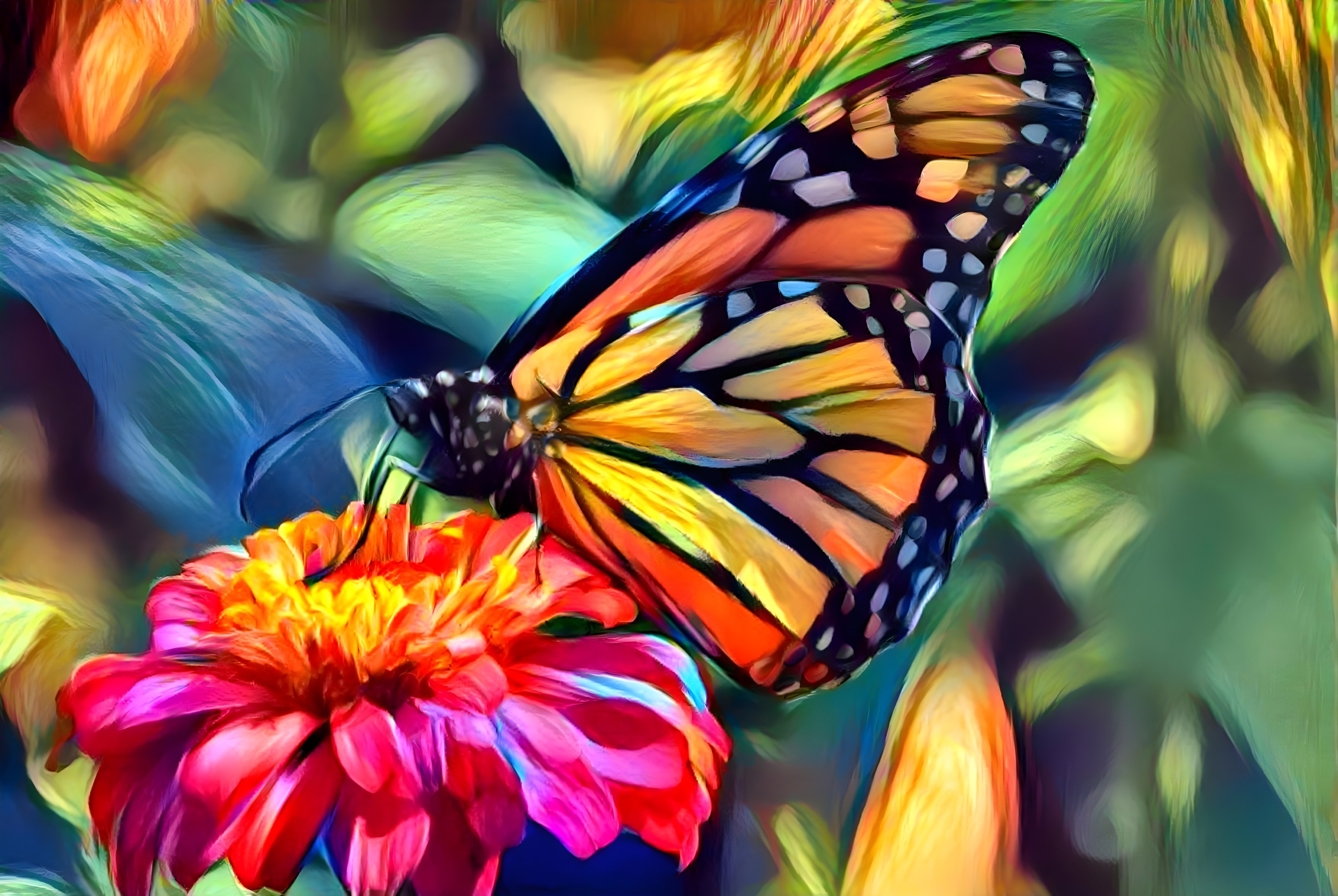 Monarch Butterfly on Colorful Flower in Nature Scene