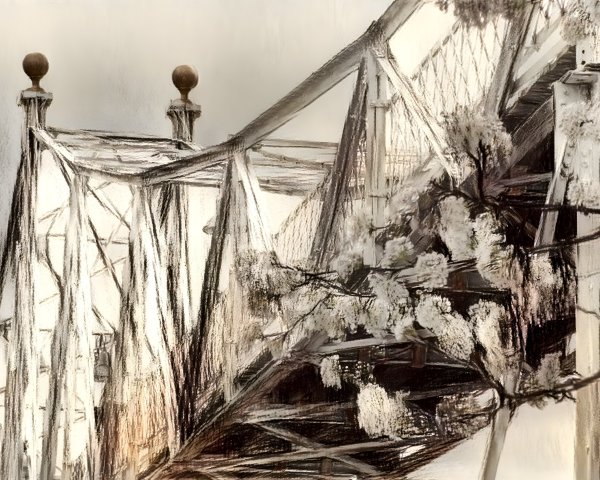 Intricate Bridge Design with Blossoms and Soft Colors