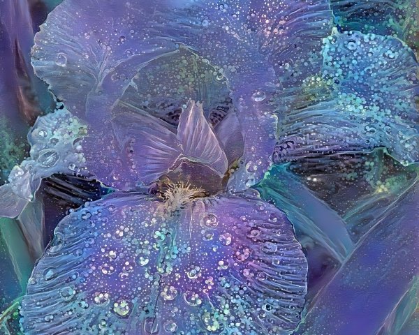 Ethereal Flower with Iridescent Purple and Blue Hues