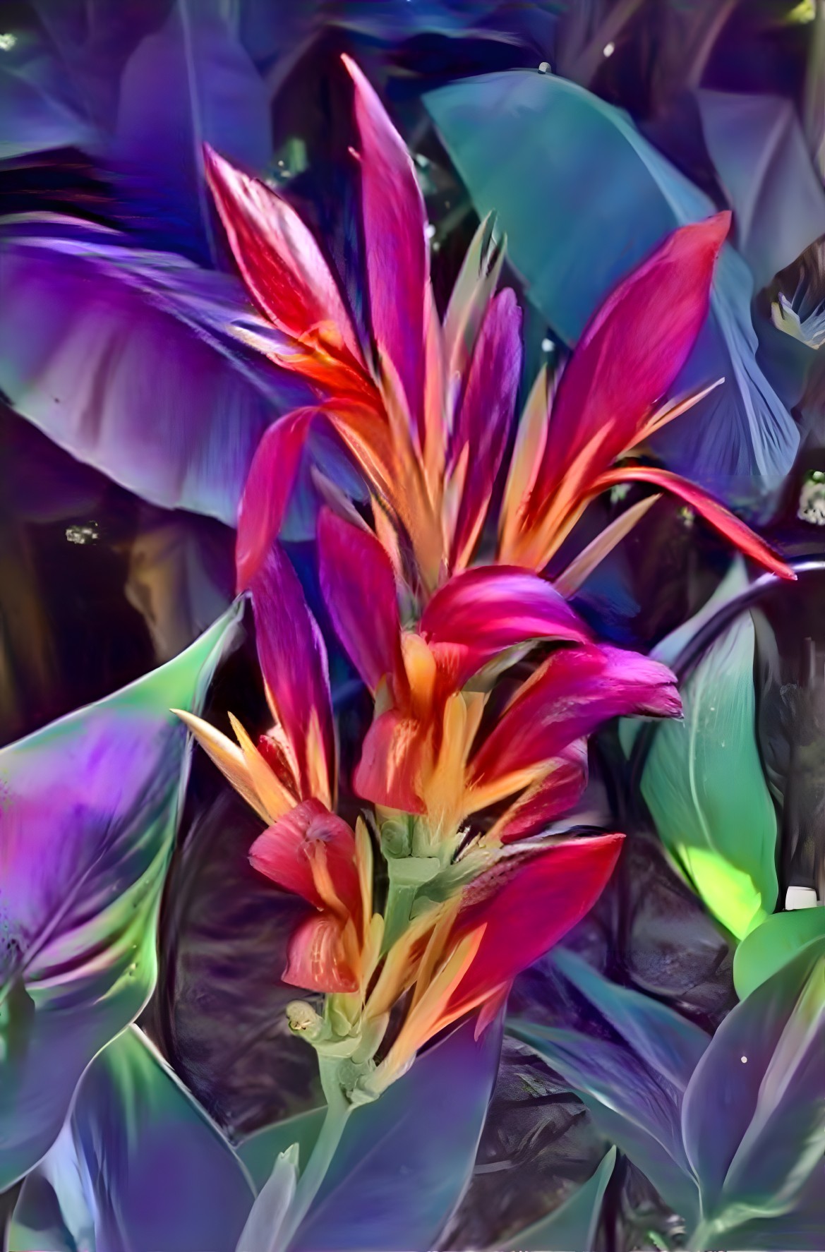 Vibrant Tropical Flowers in Red, Orange, and Pink