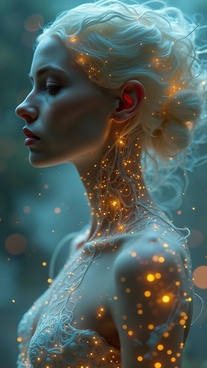 Close-Up of a Woman with Ethereal Features and Glow