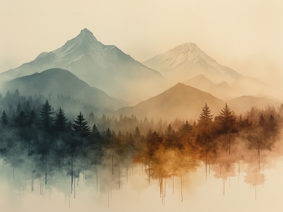 Serene Mountain Landscape with Autumn Hues and Mist