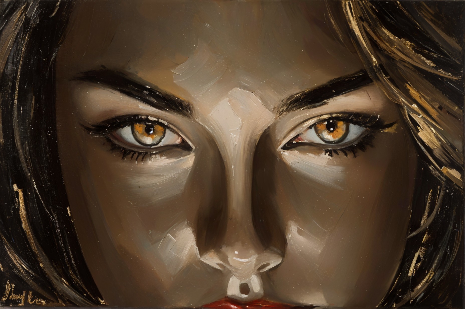 Close-Up Portrait of a Woman with Amber Eyes