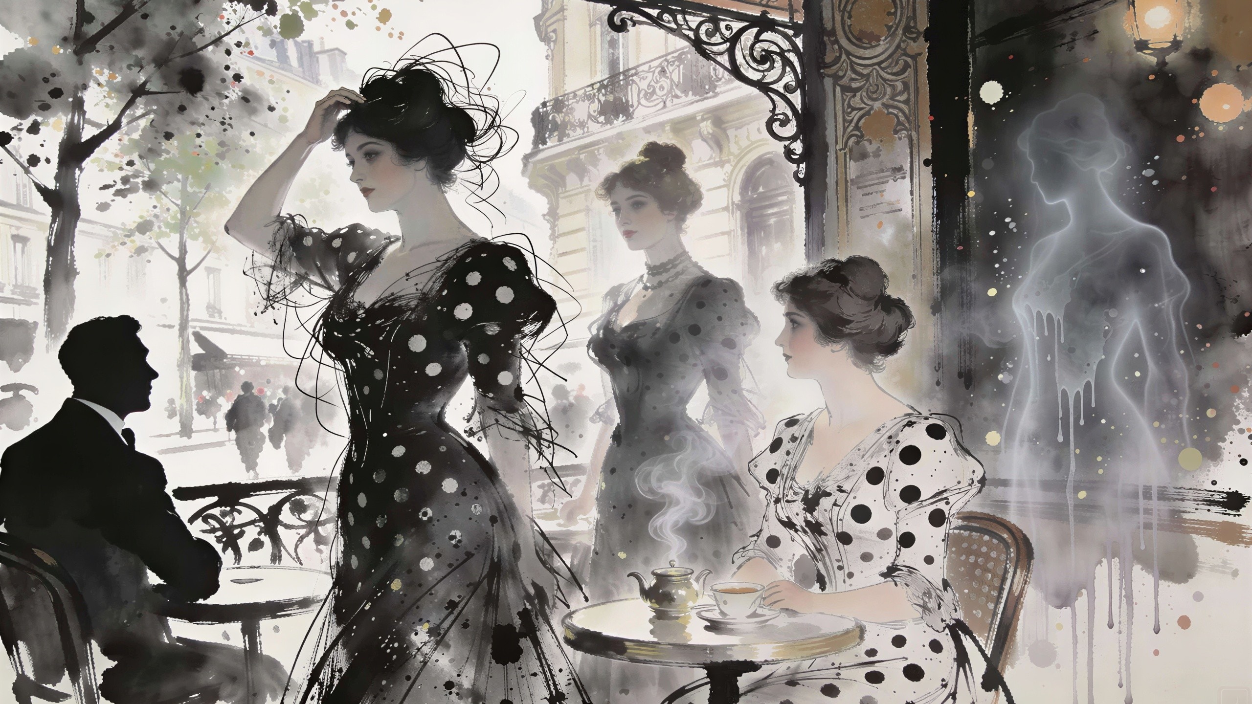 Watercolor Painting of a Parisian Café Scene