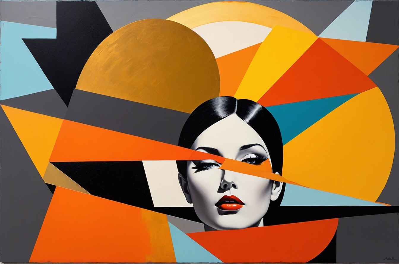 Stylized Female Face with Geometric Background