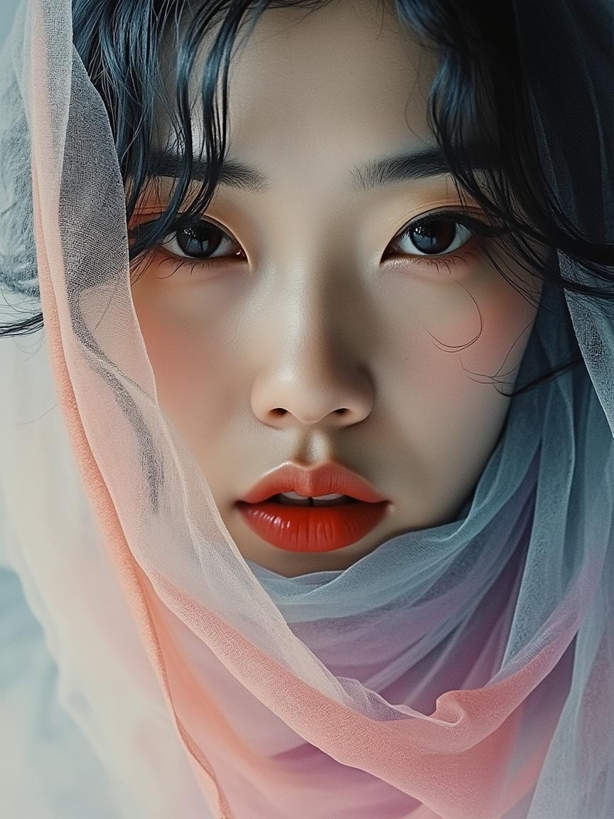 Close-Up Portrait of a Woman with Flowing Veil