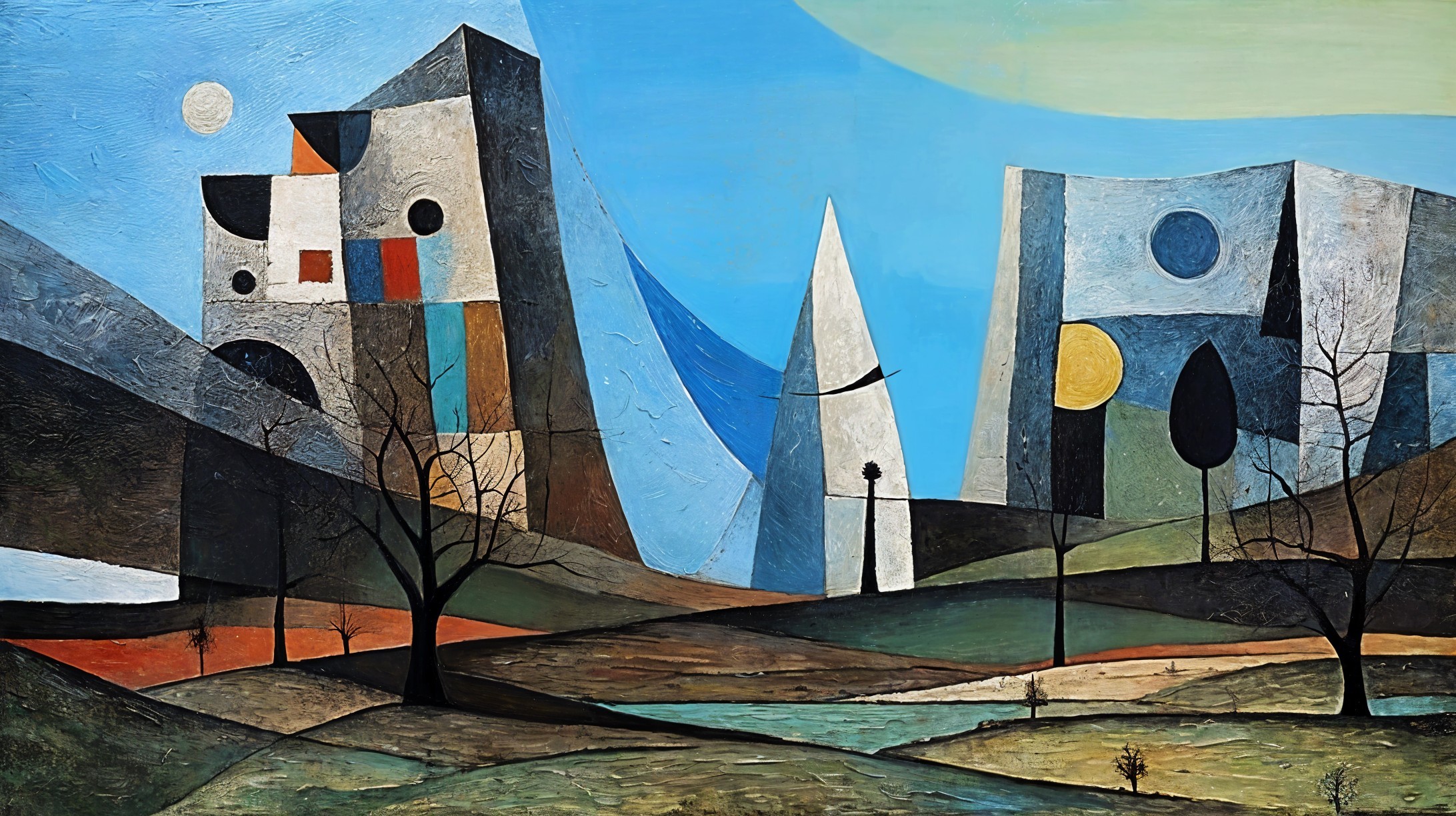 Abstract Landscape with Geometric Shapes and Colors