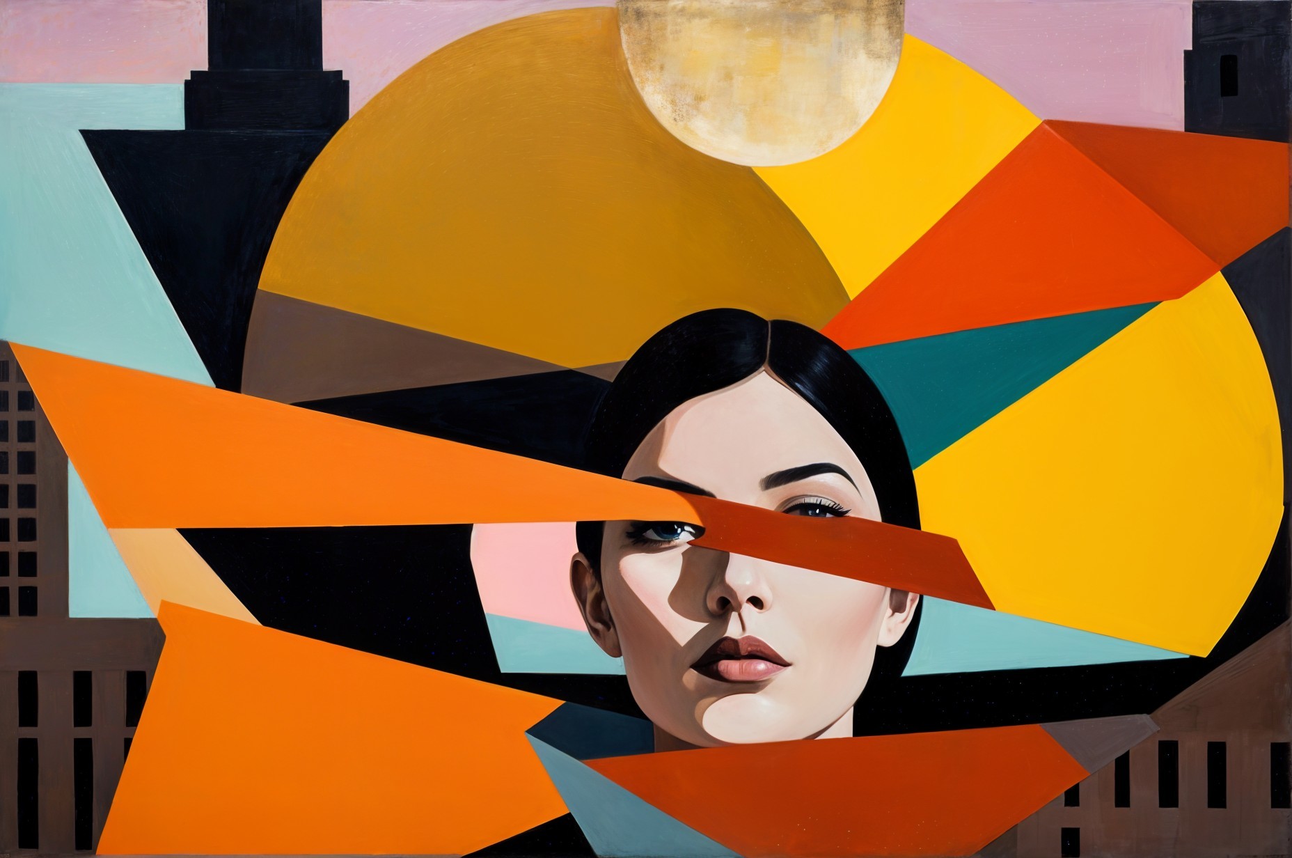 Stylized Portrait of Woman with Geometric Shapes