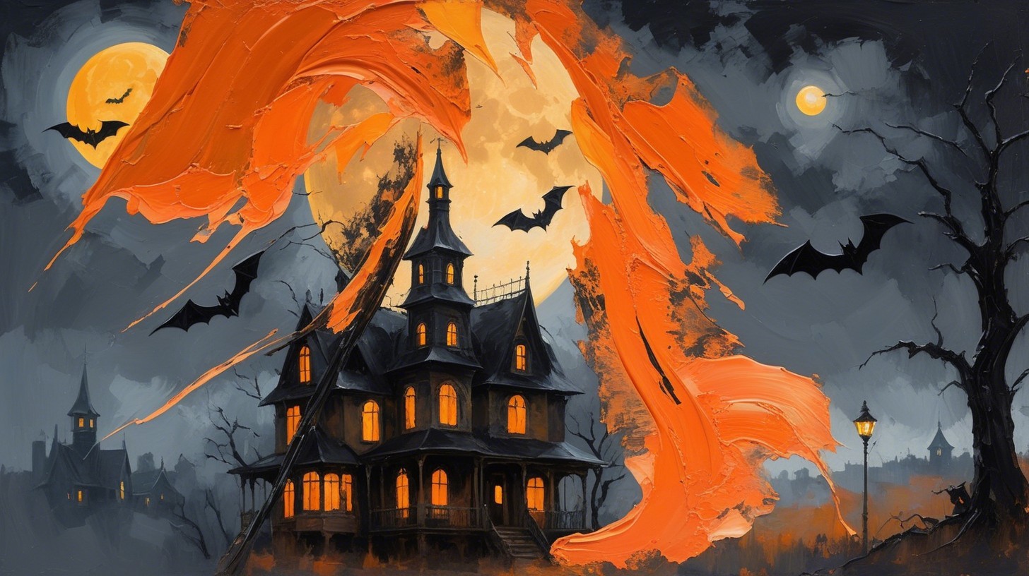 Gothic Mansion Under Stormy Sky with Eerie Moonlight