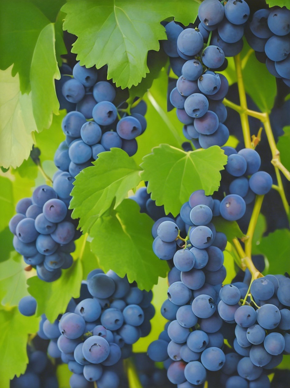 Vibrant Blue Grapes on Lush Green Vines