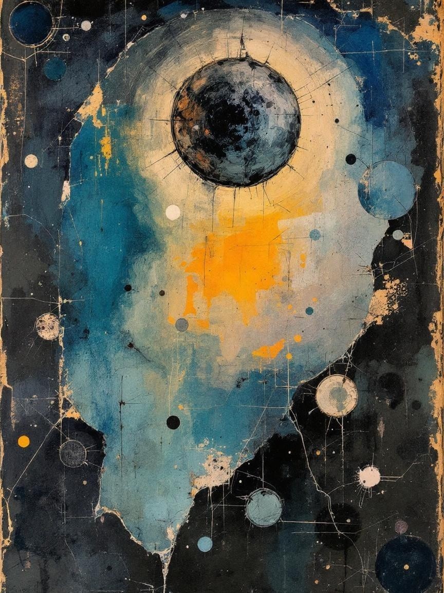 Abstract Grunge Painting with Space Theme Elements