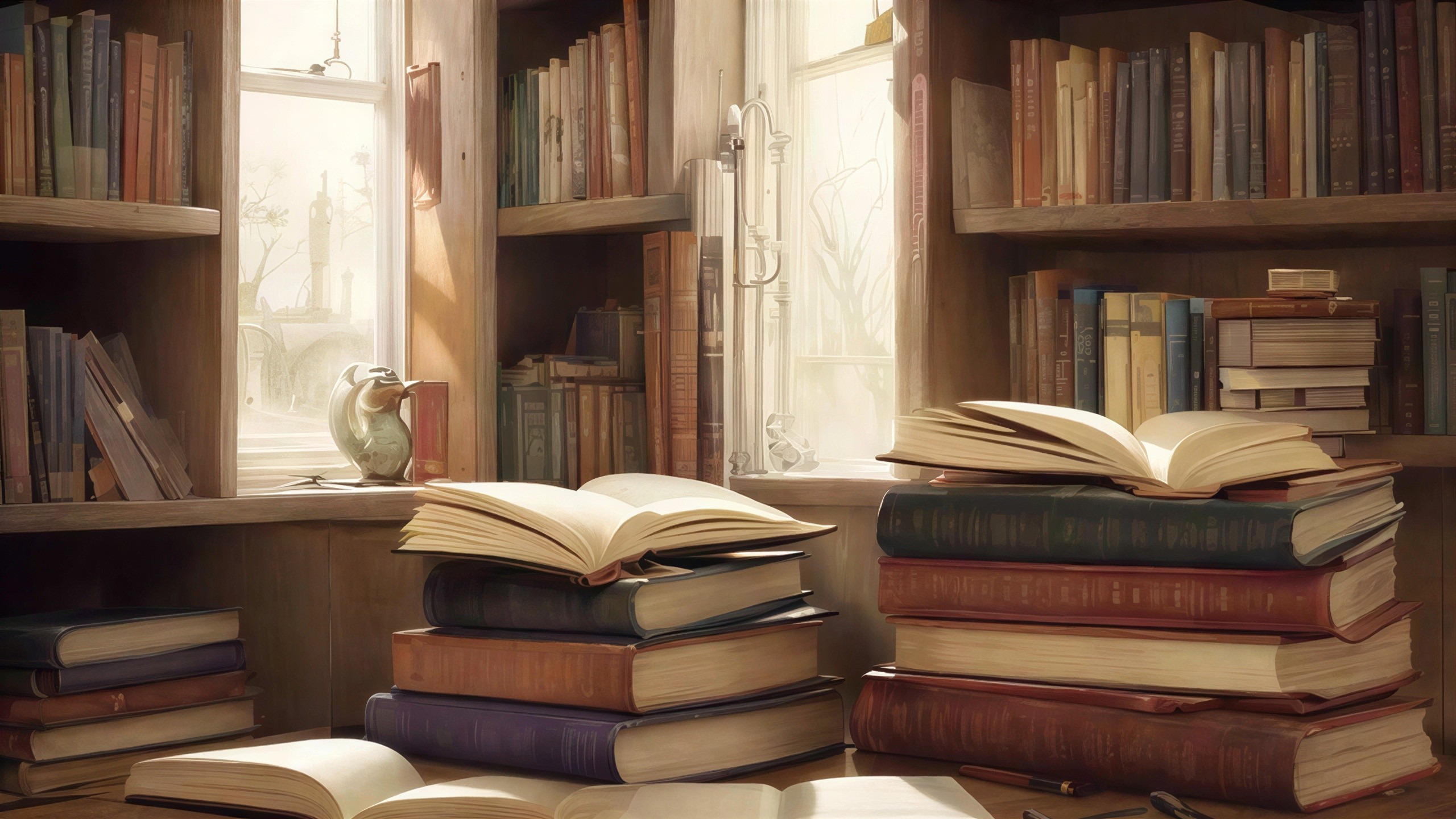 Study Room with Warm Light and Bookshelves