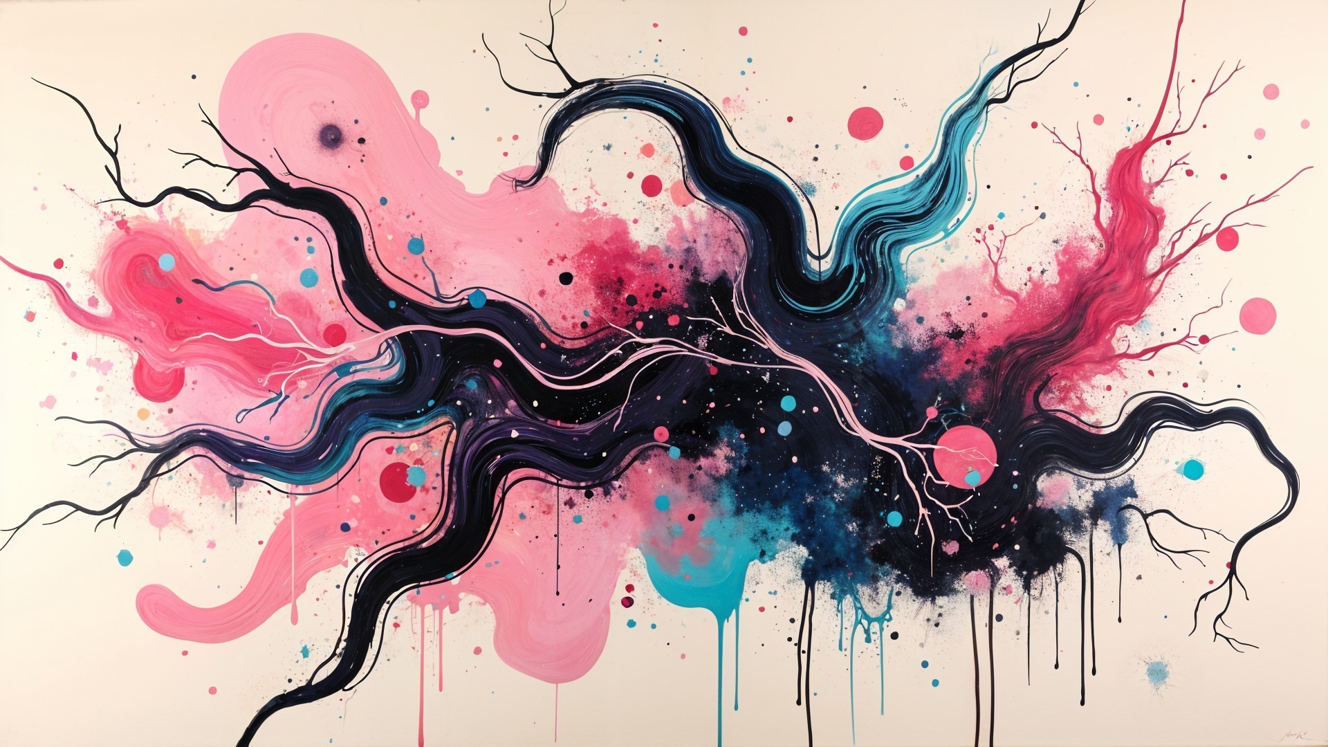 Vibrant Abstract Artwork with Fluid Shapes and Colors