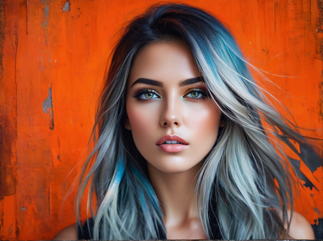Portrait of a Young Woman with Silver and Blue Hair