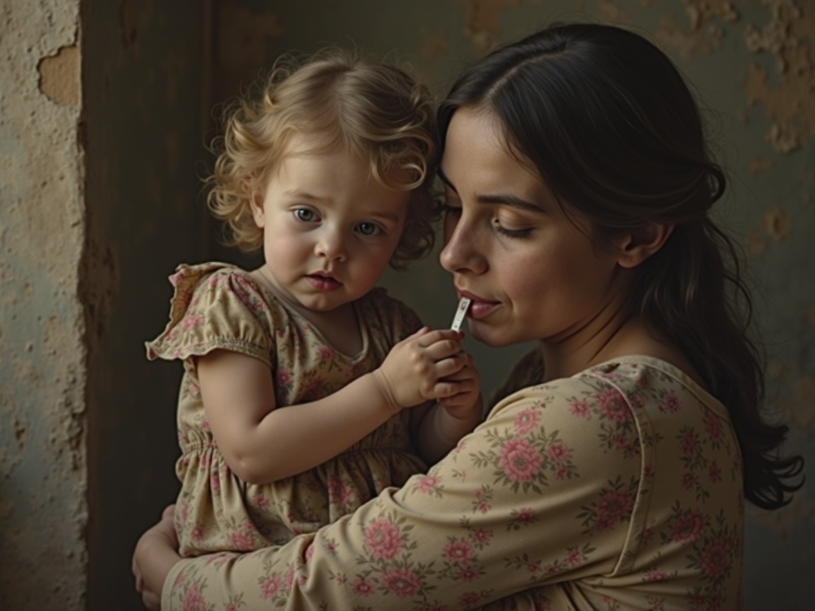 Mother and Child in Matching Floral Dresses