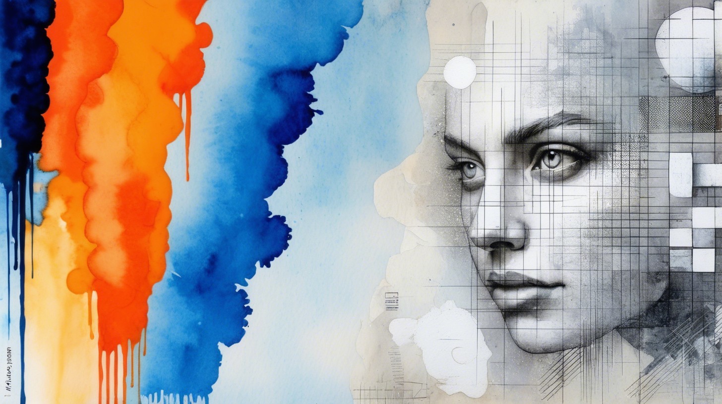 Grayscale Portrait of Woman with Geometric Patterns