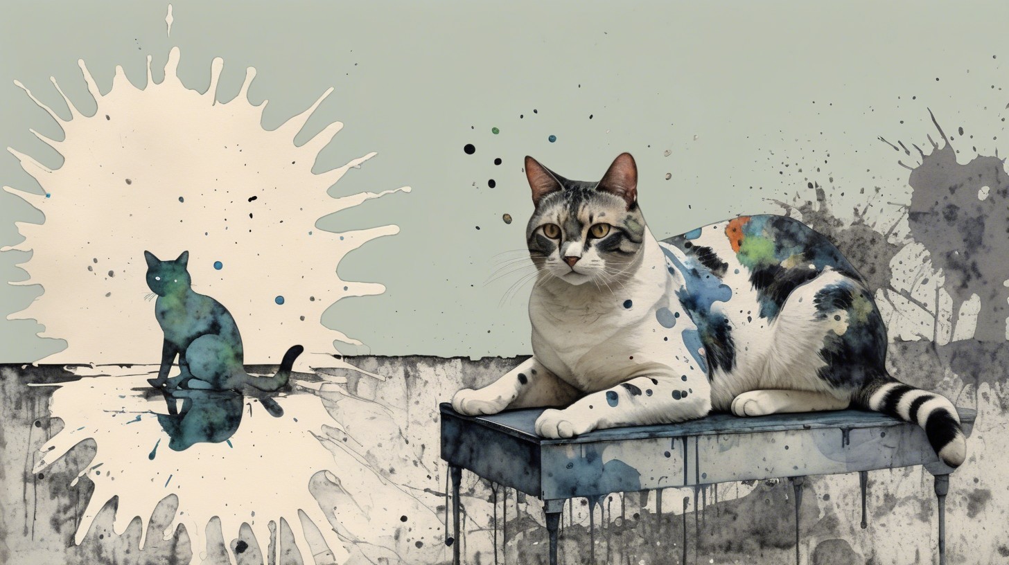 Colorful Cat Depiction with Abstract Background Elements