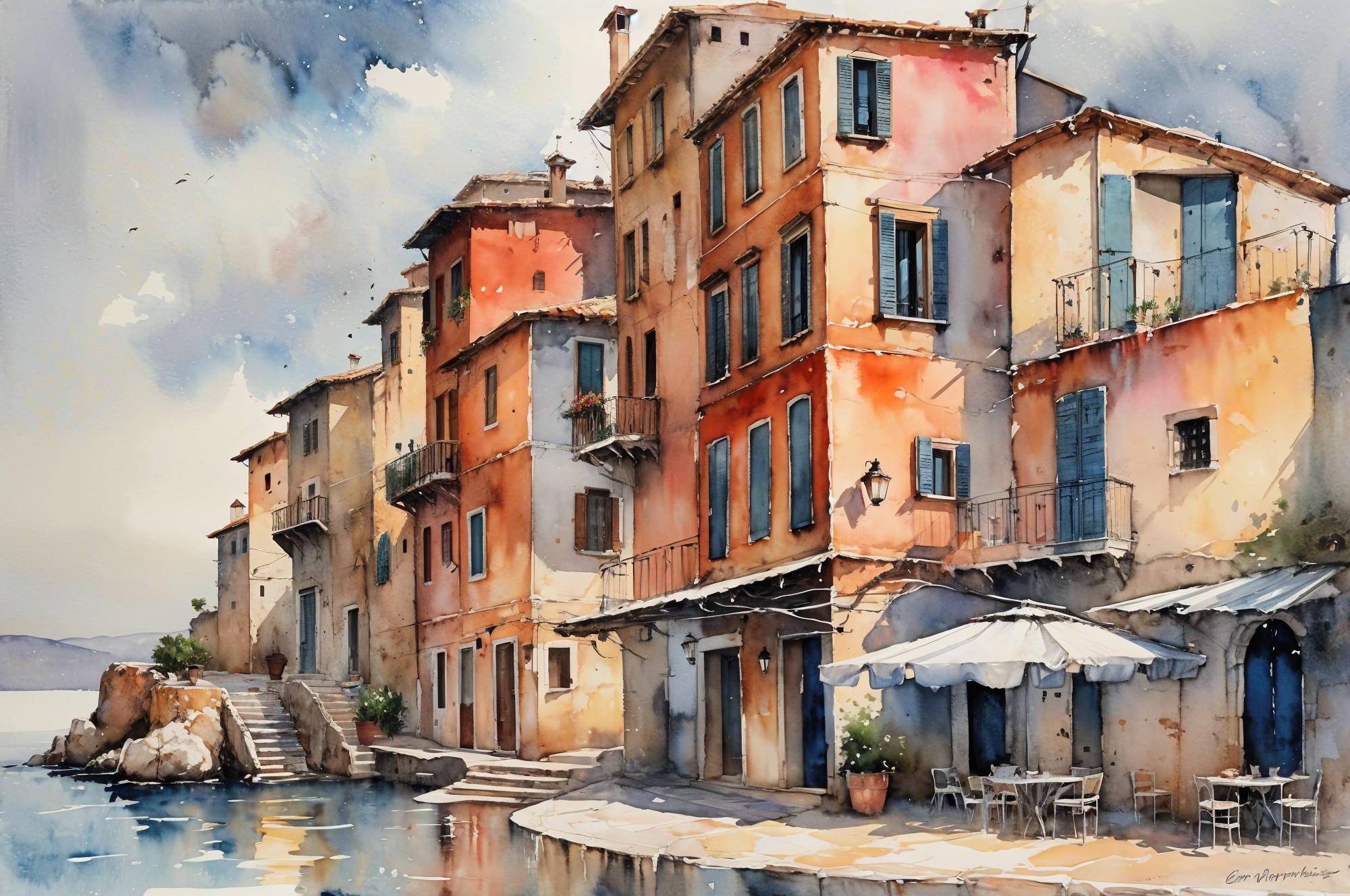 Charming Coastal Village with Colorful Waterfront Buildings