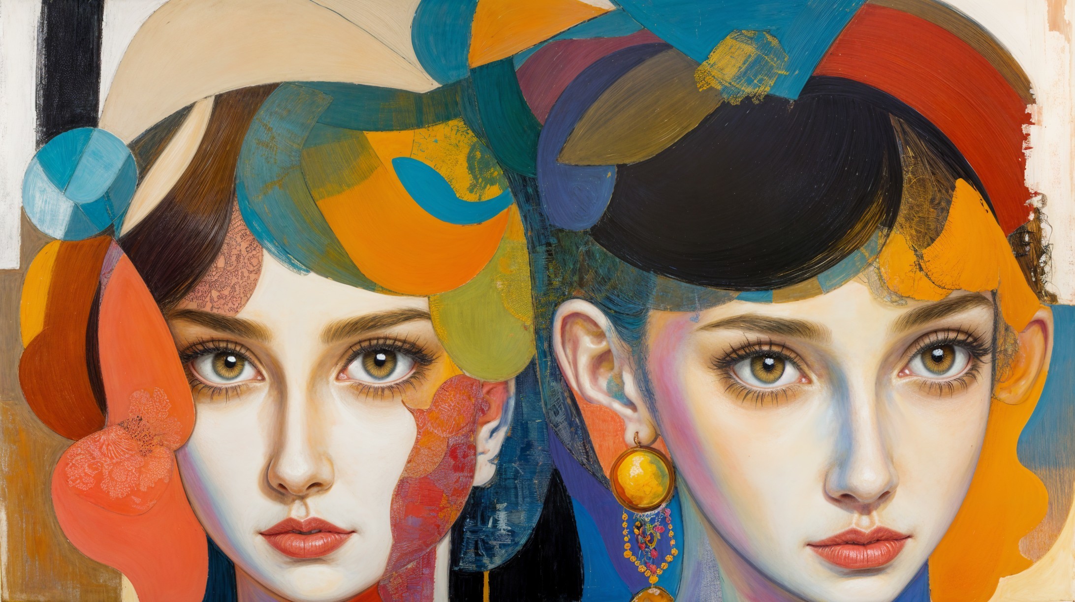 Vibrant Artwork of Stylized Female Faces with Patterns