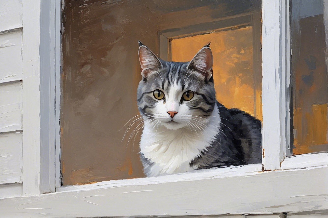 Tabby Cat Gazing Out from Cozy Home Window