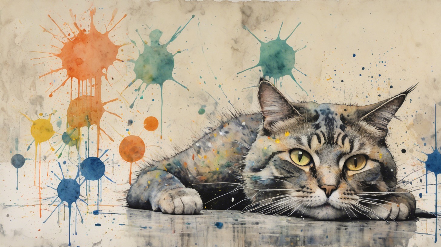 Illustration of a Relaxed Cat with Colorful Background