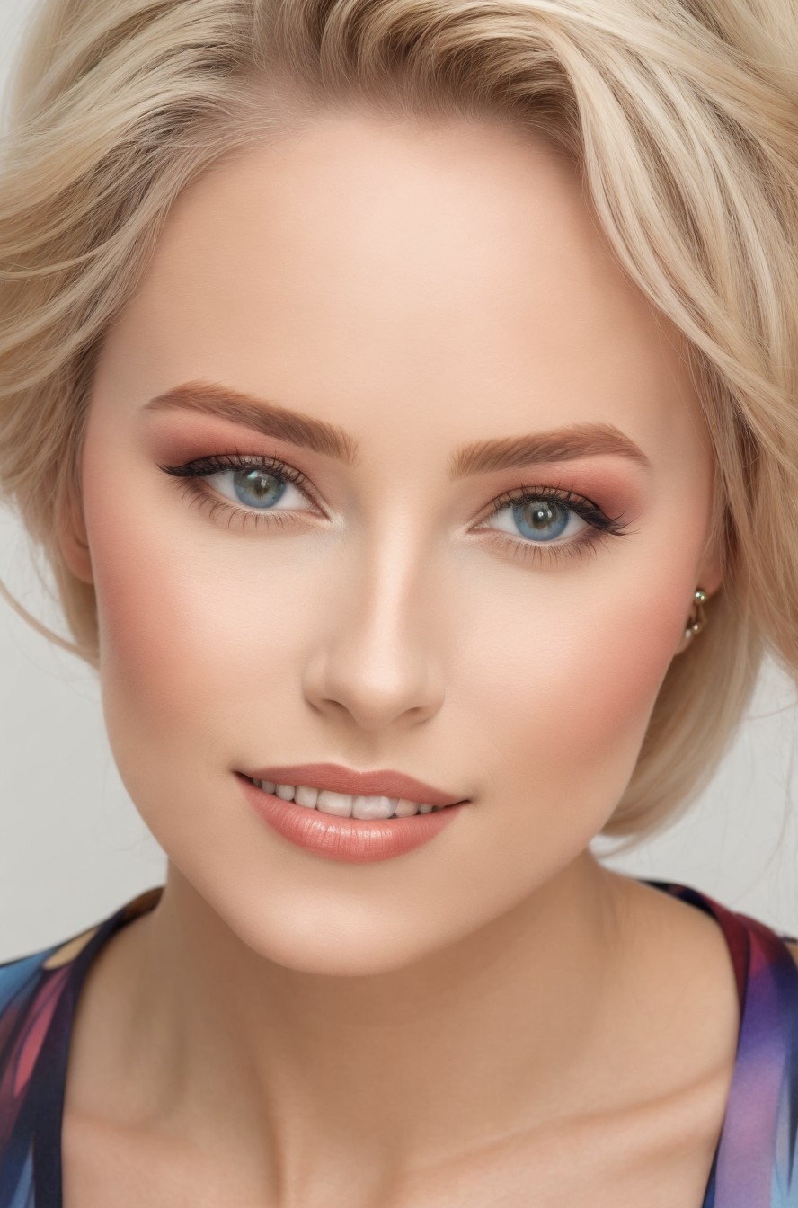 Blonde Woman with Elegant Makeup and Gentle Smile