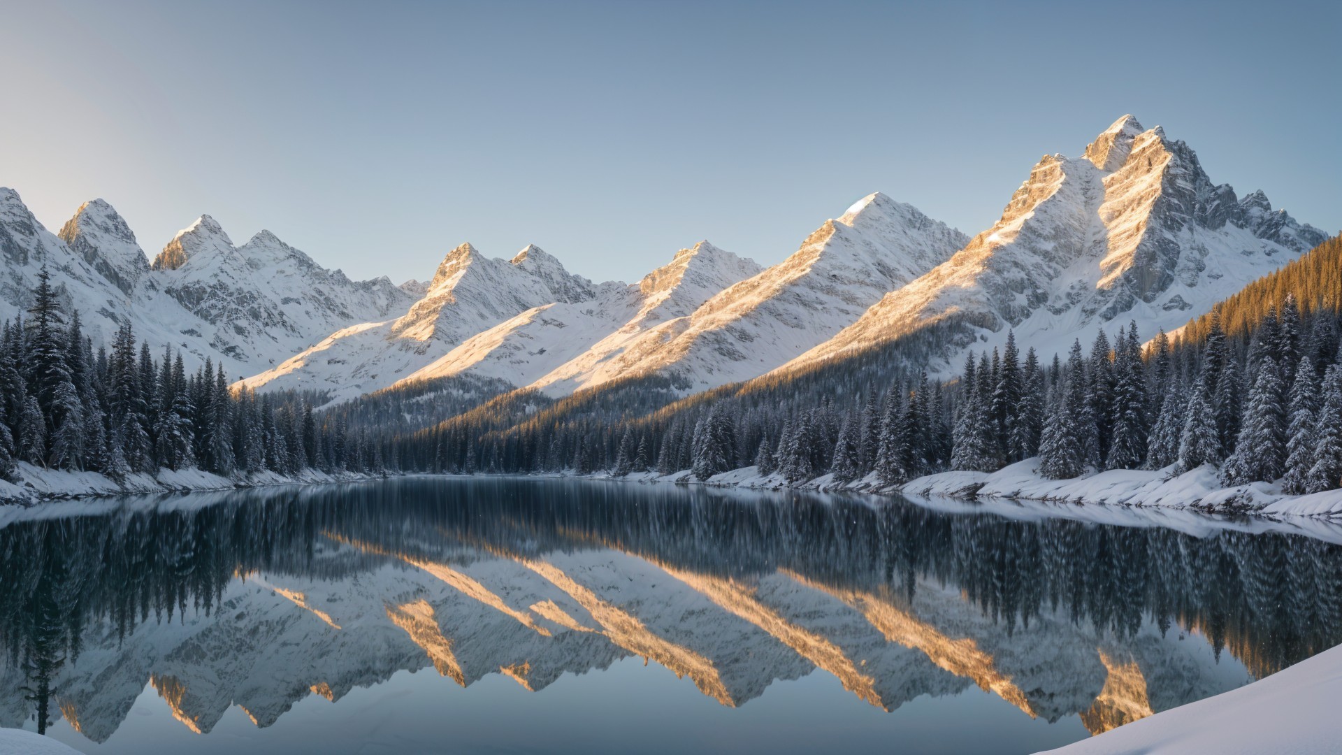 Serene Winter Landscape with Snow-Capped Mountains