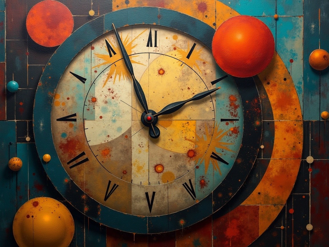 Artistic Clock with Abstract Cosmic Background