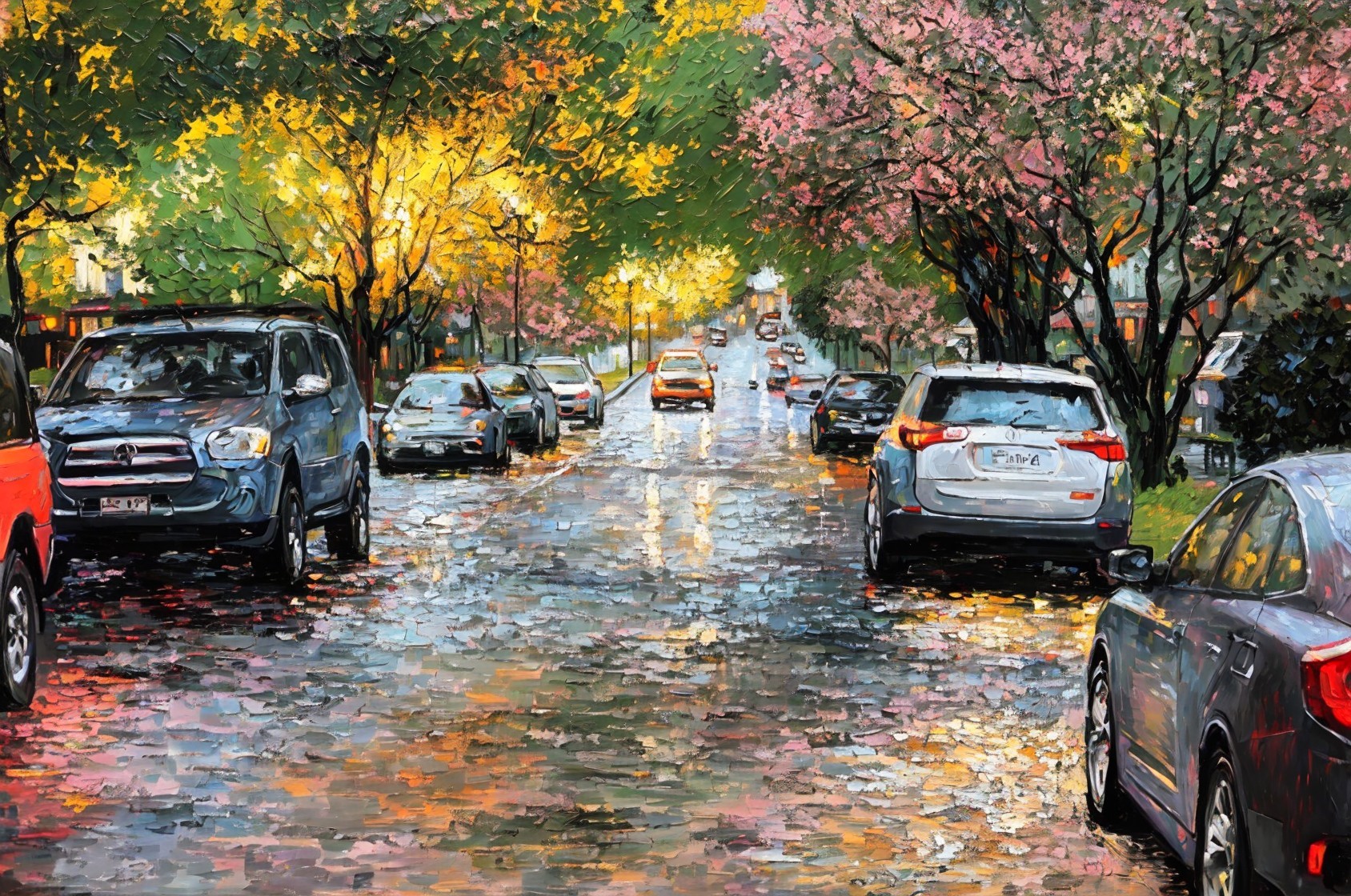 Impressionistic Painting of a Lively Street Scene