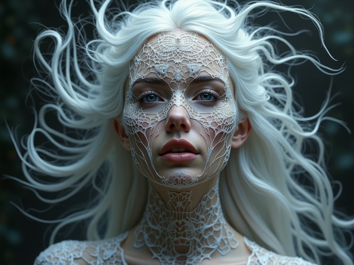 Portrait of a Woman with White Hair and Lace Patterns
