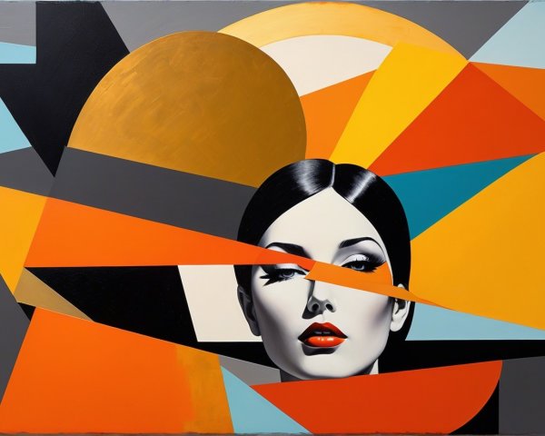 Stylized Female Face with Geometric Background
