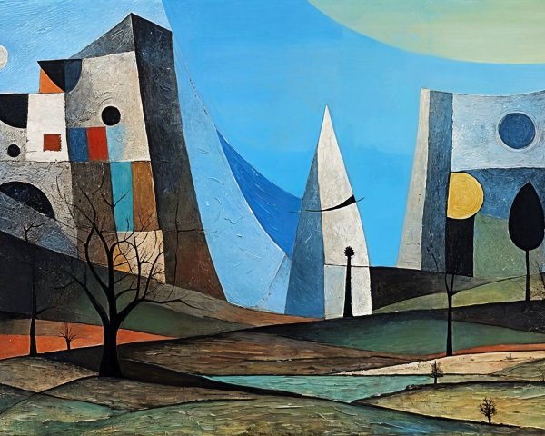 Abstract Landscape with Geometric Shapes and Colors