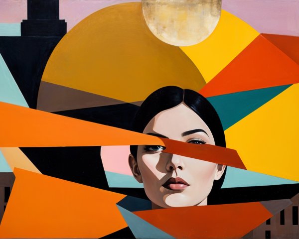 Stylized Portrait of Woman with Geometric Shapes
