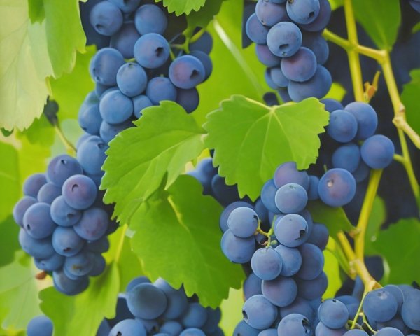 Vibrant Blue Grapes on Lush Green Vines