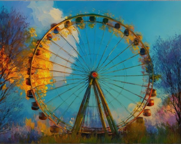 Vibrant Ferris Wheel Against a Sunset Sky
