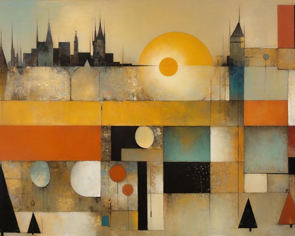 Abstract Painting with Geometric Cityscape Elements