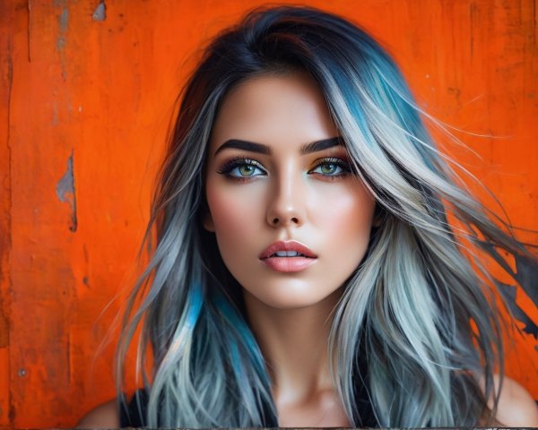 Portrait of a Young Woman with Silver and Blue Hair