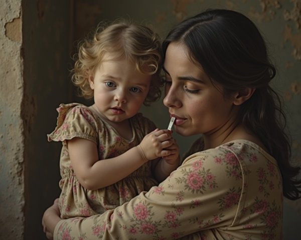 Mother and Child in Matching Floral Dresses
