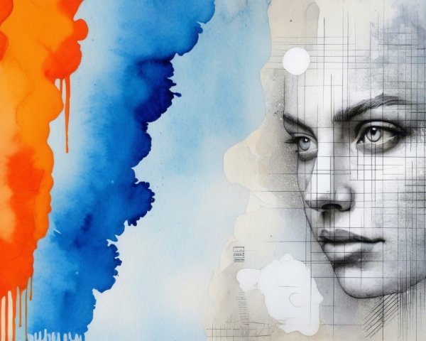 Grayscale Portrait of Woman with Geometric Patterns
