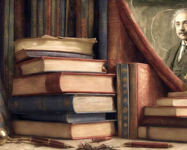 Aged Einstein Portrait in Academic Setting with Crimson Fabric